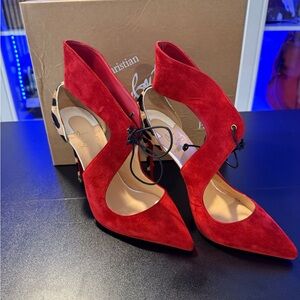 CHRISTIAN LOUBOUTIN Veau Velours Pony Hair Ferme Rouge 100 Pumps unused
